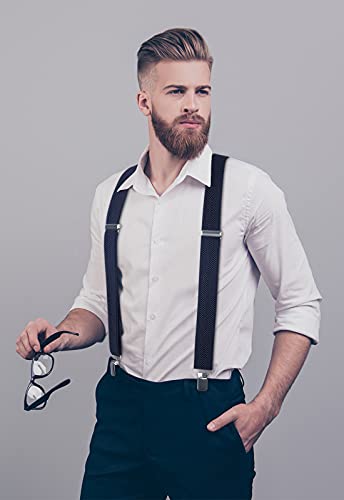 HISDERN Men's Braces with Very Strong 4 Clips 50 MM Wide Heavy Duty Suspenders X Style Adjustable Elastic Suspender