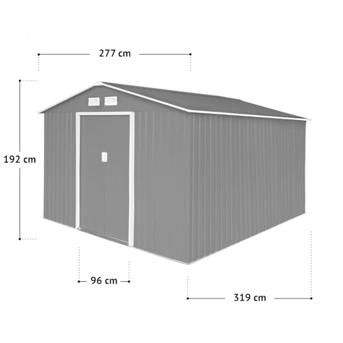 HATTORO S300 Metall Gerätehaus XXXL 277x319x192cm Geräteschuppen Garten Schuppen Gartenhaus Satteldach Hellgrau