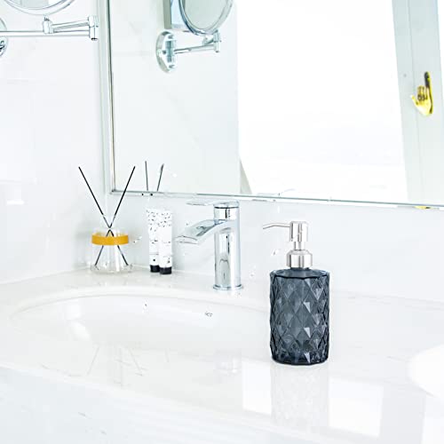 Easy-Tang Soap Dispenser for Bathroom - Refillable Wash Hand Liquid Clear Glass Bottle, Colored Jar with Stainless Steel Pump, Ideal for Dish Detergent, Essential Oil, Shampoo Lotion (Dark Grey) - Thumbnail 4