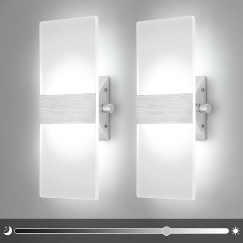 Glighone LED Wall Light with Switch Dimable Acrylic 6000K 2 Pack