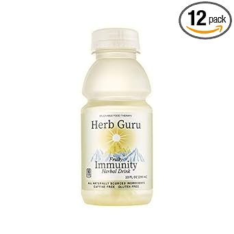 Herb Guru Herbal Fruit Drink 12 Pack 10 oz Bottles - Caffeine Free, Fruity Immunity - Ginger, Lemon, Orange Peel, Peppermint Flavored Fruit Water Wellness Drinks