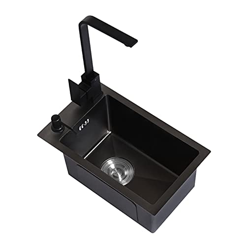 Black Stainless Steel Dish Sink, Balcony Small Single Bowl Sink, Copper Hot and Cold Single Hole Faucet (A 38 * 30 * 22cm) (B 45