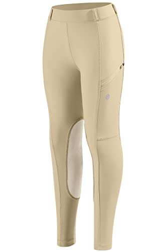 santiny girls horse riding pants with zipper pockets kids stretchy equestrian breeches knee-patch youth schooling tights