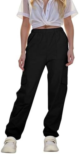 Generisch 2025 - Pantalon Cargo Décontracté Pour Fille - Taille Haute - Cordon De Serrage - Coupe Ample - Poches - Pantalon De Jogging Cargo Pour Enfants - Noir, Rose, 9-10 Ans