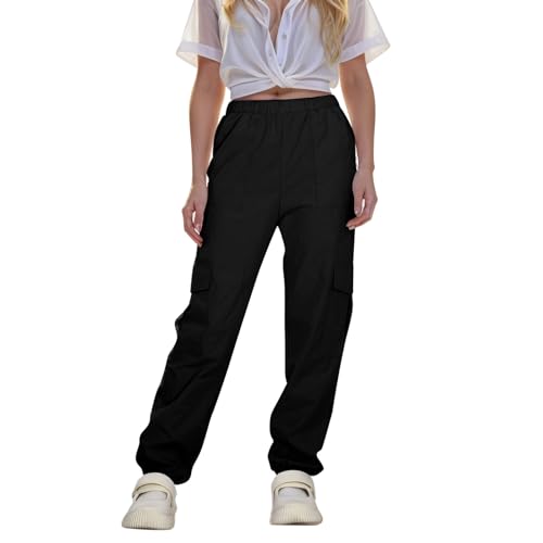 Pants for Girls Elastic Mid-Rise Full Length Travel Y2K Streetwear Quick Dry Classic Fashion Pants with Pocket Black