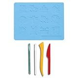 【ねんど板&へら4種セット】銀鳥産業 ギンポー 押し型付ねんど板 水色 NB-PUB/銀鳥産業 折れにくい 粘土へら 樹脂製 4本組 カラフル