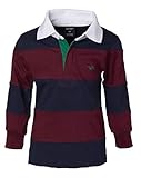 Sportoli Little Boys 100% Cotton Wide Striped Long Sleeve Polo Rugby Shirt - Burgundy (Size 6)