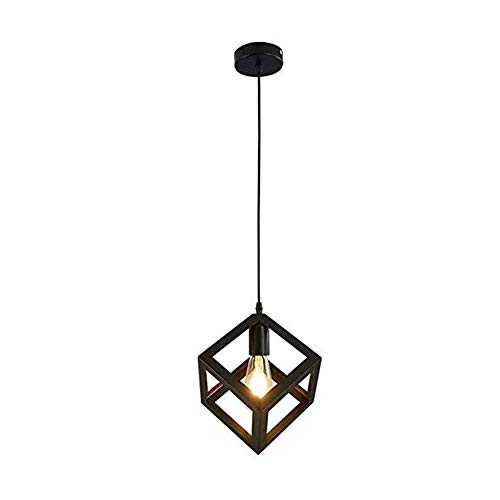 Lámpara de techo vintage industrial con pantalla de cubo negro para salón 2