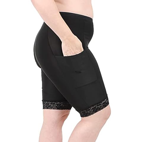 Undersummers Shortlette Slip Shorts, Thigh Anti Chafing Shorts Women, Underwear with Leg Pockets and Leg Lace, 9” (2X, Black) Cover