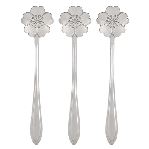47th & Main Mini Stainless Steel Serving Spoons Flower Shaped Spoon for Coffee Tea Honey, Set of 3, Silver