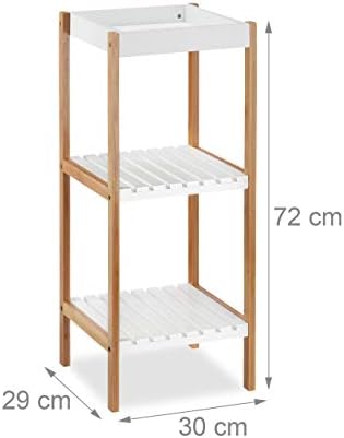 Relaxdays Bathroom Shelf with 3 Shelves Free-Standing Standing Shelving Unobstructed Bamboo MDF without Drilling Height 72 x 30 x 29 cm Natural/White