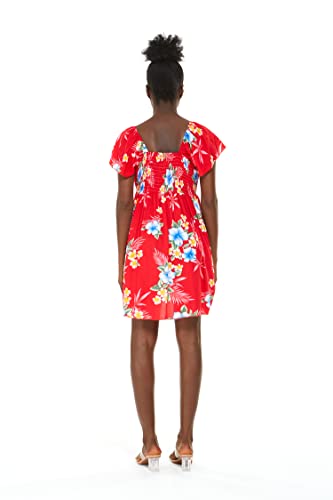 Image of Matchable Family Hawaiian Luau Men Women Girl Boy Clothes in Hibiscus Red