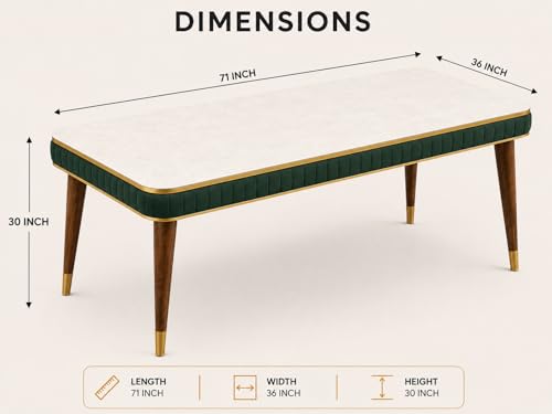 Image of WOODEN SPACE 6-Seater Wooden Dining Table Set | Nano Composite Marble Top | Solid Wood Base | Modern Dining Room Furniture with 6 Chairs (Grand Aura Dark Green)