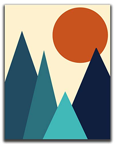 Abstract Geometric Sunrise And Sunset Mountain Wall Art Print - 11x14