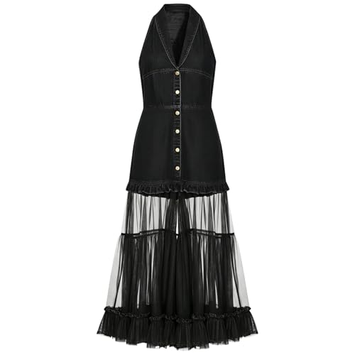 Robe d'été longue en maille rustique avec patchwork transparent chic