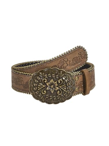 Floerns Women's Vintage Studded Floral Leather Belt Western Buckle Waistbelt for Jean