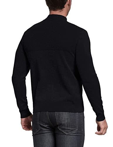 Anelune Pullover Herren Rollkragenpullover 1/4 Zip Neck Troyer Feinstrick Sweater Business Arbeitspullover Herren Schwarz M