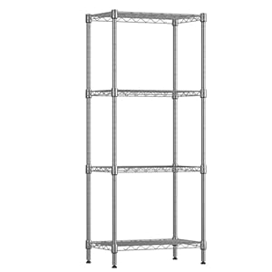 SINGAYE 4 Tier Shelf Adjustable Storage Shelf Wire Shelving,350LBS Load Capacity,Metal Storage Rack for Kitchen Office Home Storage Pantry Room,Silver,17.32″ W X 11.41”D X43.3” H