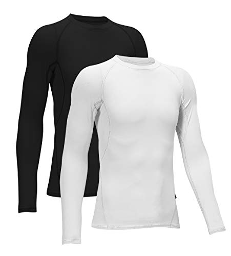 TELALEO Boys' Girls' Compression Shirts Youth Long Sleeve Undershirt Sports Performance Moisture Wicking Baselayer 2 Pack Black White L