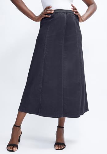Jessica London Plus Size Stretch Denim Long Skirt - Pull-On Elastic Waist, Jean Fabric, A-Line4