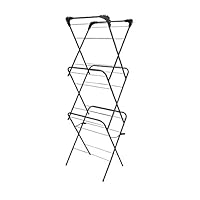 3 TIER FOLDING METAL 12M CONCERTINA WINGED TOWER INDOOR OUTDOOR CLOTHES TOWEL AIRER DRYER DRYING RACK STAND WITH 20 PEGS SPACE SAVING (Black 2303)