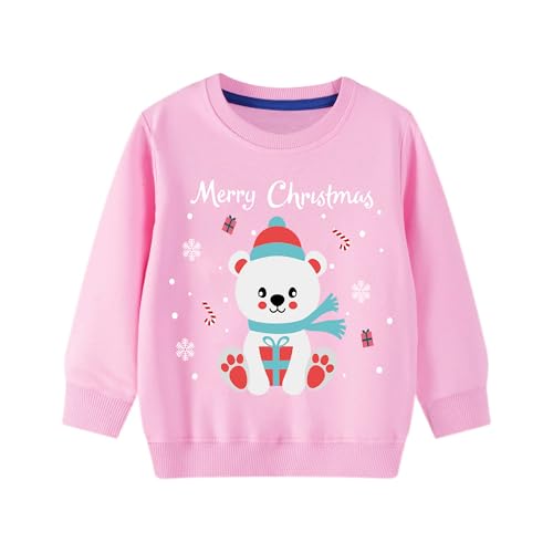 Image of LXKA Girls Christmas Jumper Xmas Sweatshirt Xmas Reindeer T-Shirt Kids Long Sleeve Tops Cotton Shirts Toddler Clothes Age 3-4 Years Old