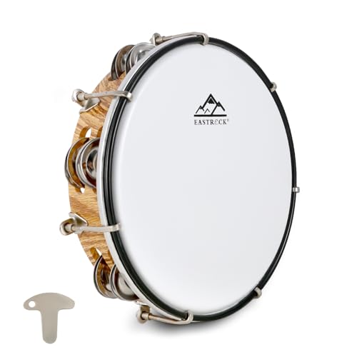 EASTROCK 8 inch Tambourine Adjustable for Adults Hand Held Plastic Tambourines Double Row Metal Jingles Percussion Musical Instrument 8 inch Light