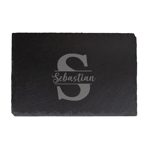 Herz & Heim&reg; Personalisierte Schieferplatte &ndash; Servierplatte 30&times;20 cm mit Gravur &ndash; individuell gestaltbar &ndash; Dekoplatte aus Naturschiefer als Geschenk f&uuml;r Hochzeit, Geburtstag, Party (Monogramm)