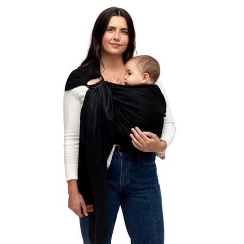 WildBird - Ring Sling Baby Carrier - 0-36 Months (up to 35 lbs) - Standard (74") Raven & Black Ring - Front, Hip or Back Carry - Adjustable Fit - Natural Linen - Baby Essentials - New Mom Gifts