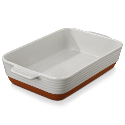 MALACASA 4.5L Lasagne Dishes for Oven 9 x 13 Inches Grey Ceramic Oven Dish with Handles Deep Rectangular Baking Dish Casserole Dishes Lasagna Pan Bakeware for Roasting Series TARA