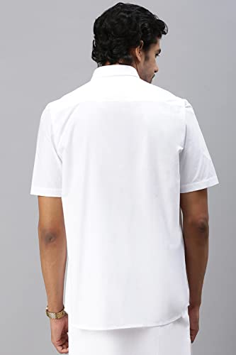 Image of RAMRAJ COTTON Men White Half Sleeve Shirt Crafted For Comfort| Durability| And Timeless Everyday Style