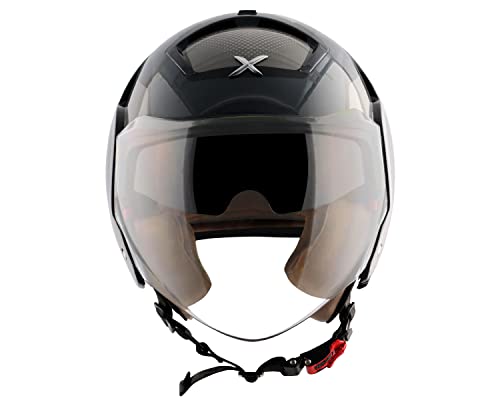 Image of Axor Striker Ultron ISI ECE DOT Certified Lightweight Open Face Dual Visor Helmet for Men and Women with Outer Clear Visor and Inner Smoke Sun Visor Black Grey(L)
