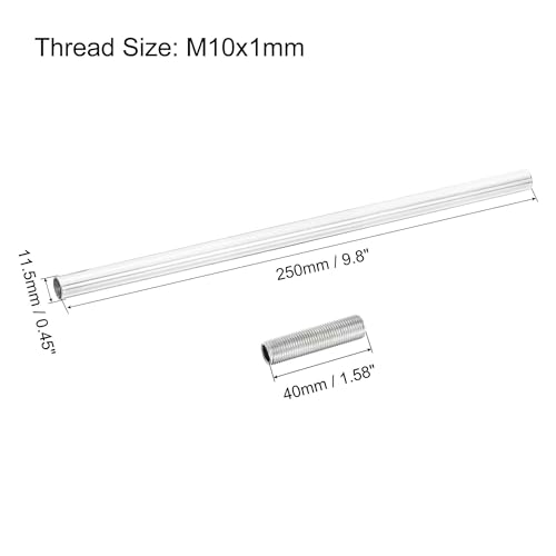 Image of MECCANIXITY Threaded Extension Rod, 9.8 inch Lamp Pipe with Connector Light Fixture Parts for Pendant Light Island Lighting Chandeliers Stems, Silver 2 Set