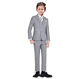 Marvelous World Boys' Suits Slim Fit 5 Pieces Adjustable Waist Boys Formal Suit Set Light Gray