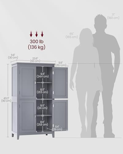 Image of VASAGLE Floor Storage Cabinet, Freestanding Unit, 4 Doors | Adjustable Shelves, 11.8 x 23.6 x 43.3 Inches, for Entryway, Bathroom, Dove Gray, UBBC552P36