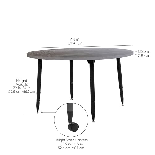 Image of Adapte Commercial Classroom Activity Table - 48 inch Round Woodgrain, ADA Compliant Tapered Legs with Glides & Casters, Adjustable Height 22-34 inch Wheelchair Accessible, School & Office Furniture