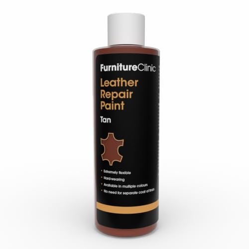 Image of Furniture Clinic Leather Repair Paint | 2-in-1 Seal and Color | Use on Scratches, Tears, and Holes in Car Seats, Furniture | Quick and Easy Leather Repair Kit for Furniture (Tan, 250ml / 8.5oz)