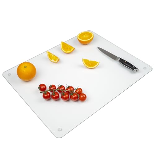 Tempered Glass Cutting Board for Kitchen, 18 x 24 Inch Clear Cutting Board with Non-Slip Feet for Countertop, Dishwasher Safe, Rounded Corner Board, Shatter, Heat & Scratch Resistant-Clear