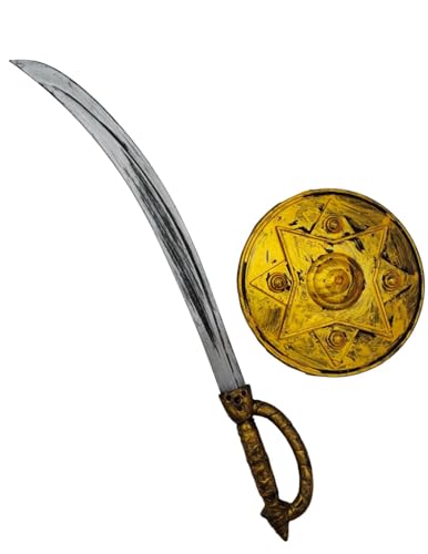 Image of BookMyCostume Shivaji Sword and Shield Set for Kids - 26-Inch Royal-Look Toy Sword with 10-Inch Shield with Metallic Finish |Warrior Costume Accessory for Fancy Dress & Role Play