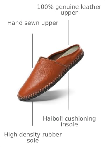 Image of Men's Slip-On Loafers Mules Clog Handmade Leather Slippers Hand Stitched no-Heel Casual Shoes for Men Breathable Comfortable Soft