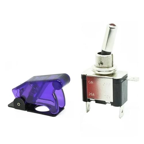 Auto Car Boat Truck 12V LED Toggle Switch Light Illuminated 3pin ON Off 20A with Aircraft Flip Up Cover Guard Red Green(Transparent Purple,Yellow LED Switch)