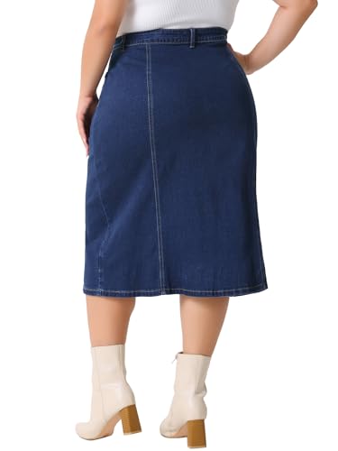 Agnes Orinda Plus Size Denim Skirt for Women Basic High Waist Ripped Hem Pockets Jeans Skirts4
