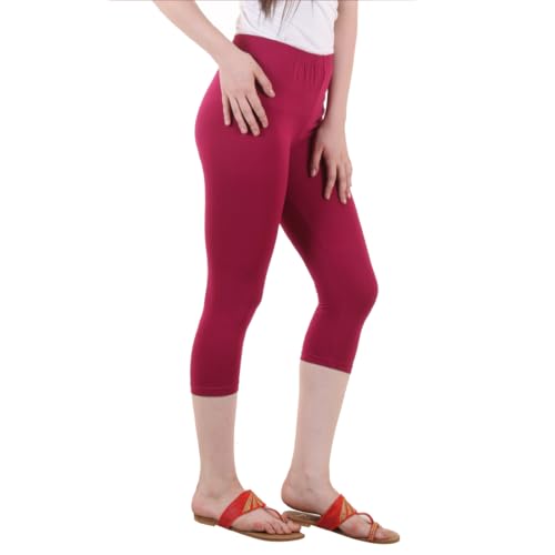 Image of DIAZ Women Cotton Stretchable Capri | Slim /Regular Fit | Breathable Yoga, Gym & Lounge Wear | High-Waist Stretchable 3 /4 Length Leggings with Wide Waistband - Pack of 1