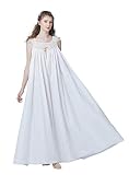BEAUTELICATE Viktorianisches Nachthemd Baumwolle Nachthemden Für Damen Lang Ärmellos Loses Nachtkleid Retro Nachtwäsche Elfenbein (Elfenbein Baumwolle Mit Beiger Ausschnitt, M)