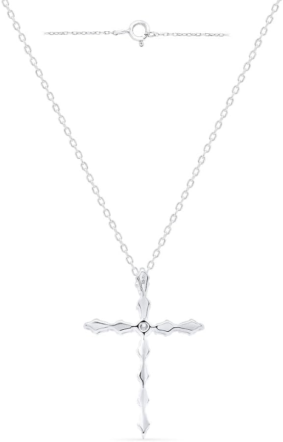 Diamond Cross Necklace 1/4 CTTW Round and Baguette Natural Diamonds in Sterling Silver or Gold Plated Sterling Silver - 18 Inch Chain - Image 3
