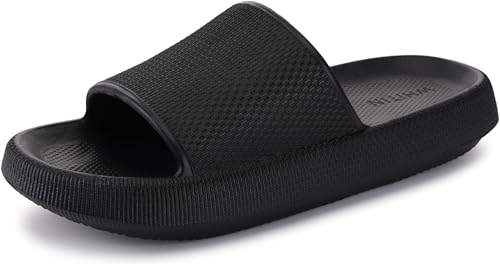 Image of WHITIN Pillow Slippers for Women Non Slip Cushioned Slides Size 9 10 Bathroom Sandals Ladies Open Toe Massage Foam Sandalias para Mujer Black 40-41