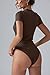 OQQ Women's Crew Neck Short Sleeve Bodysuit Ruched Stretch Vacation Basic for Tops Spring & Summer Darkbrown