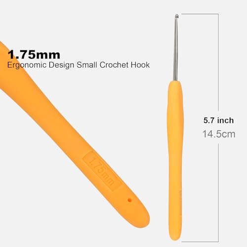 Image of 1.75mm Crochet Hook, Small Size 1.75 mm Ergonomic Crochet Hooks for Beginners, Comfort Crochet Needle for Arthritics, 1 Pack