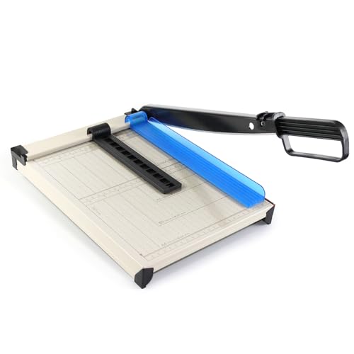 Qcdou Paper Cutter A4, Guillotine Paper Cutting Board, 12 Sheets Capacity, Heavy Duty Paper Trimmer with Safety Guard, Paper Guillotine for Cardstock, Photos, Office, Classroom, Scrapbooking - Blue