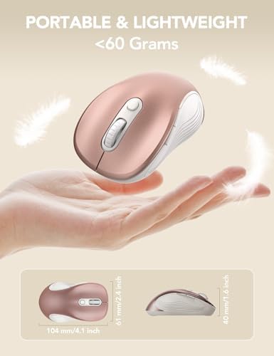 Trueque Wireless Mouse for Laptop, 2.4GHz Ergonomic Computer Mouse with Back & Forward Buttons, 3 Adjustable DPI Levels, 6 Buttons, Optical USB Cordless Mice for Windows PC, M01 (Rose Gold) - 5
